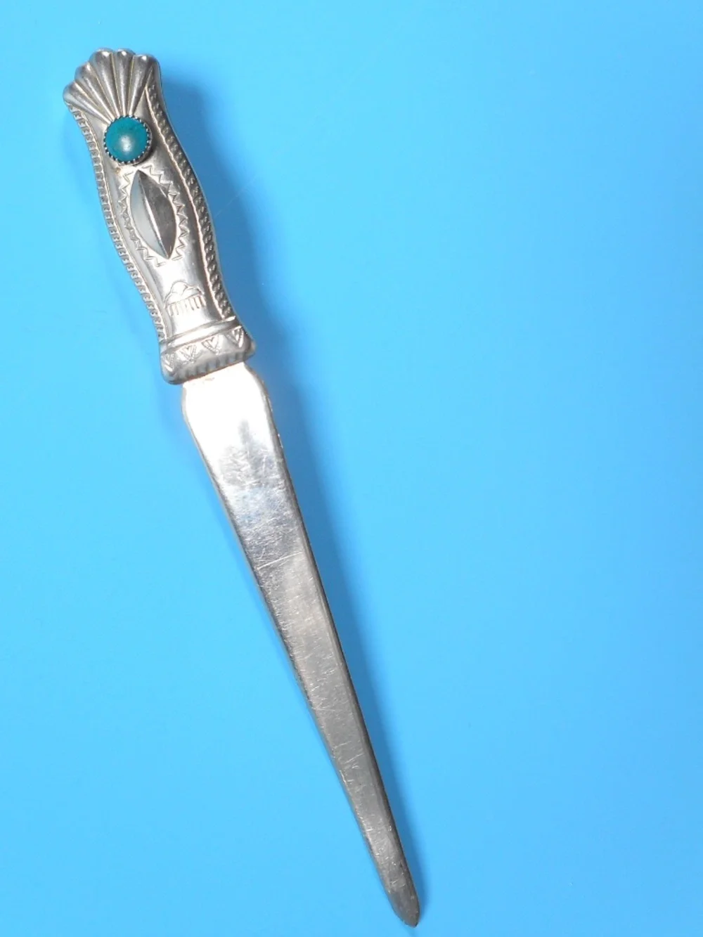 VTG Native American Navajo Letter Opener Sterling Silver Turquoise Stone RARE